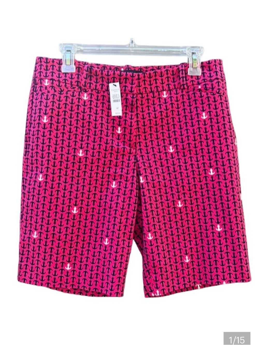 NWT Talbots Petites Bermuda Anchor Shorts Raspberry Modest Nautical